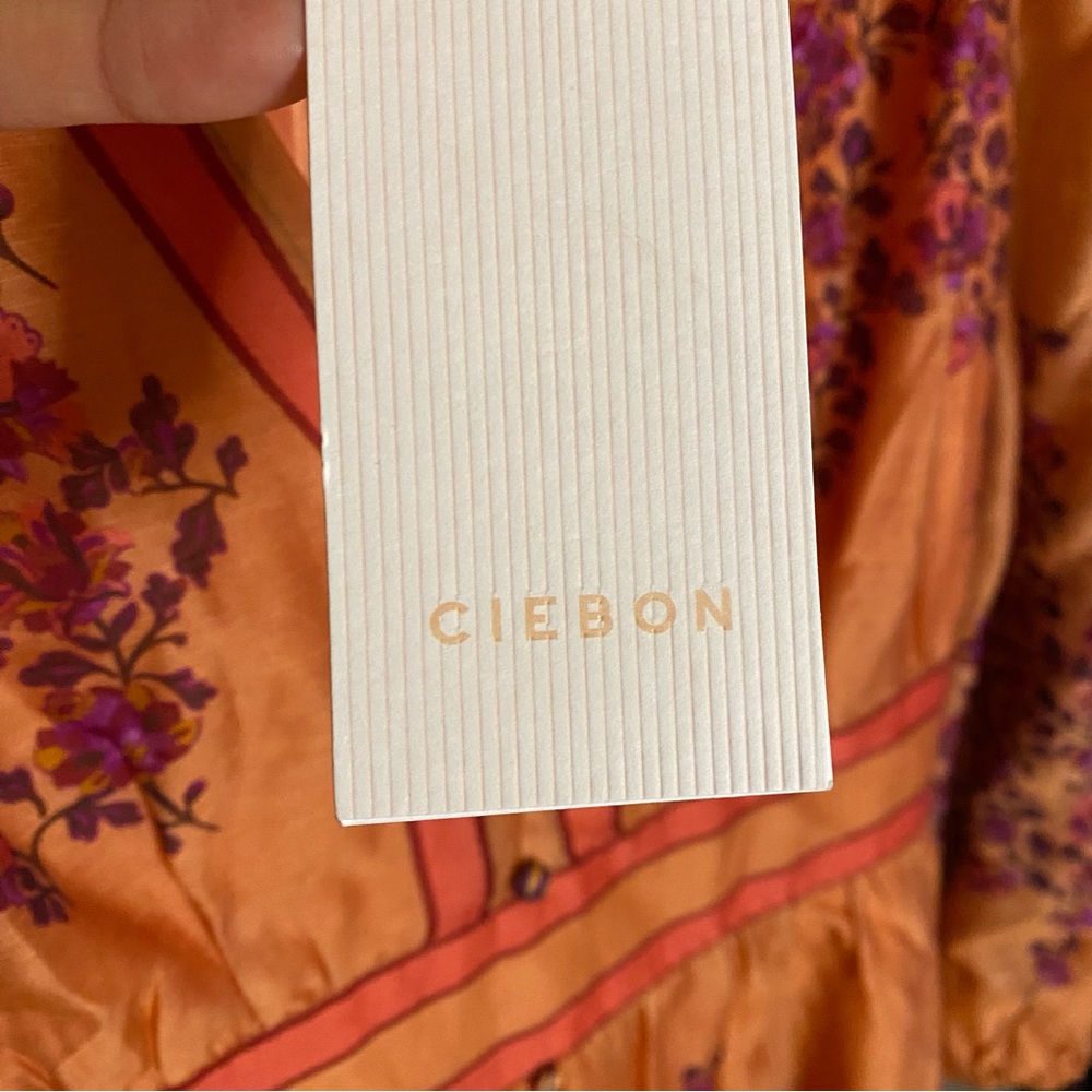 CIEBON Mango Orange Purple Floral Long Sleeve Linen Blend Dress! - Picture 14 of 15
